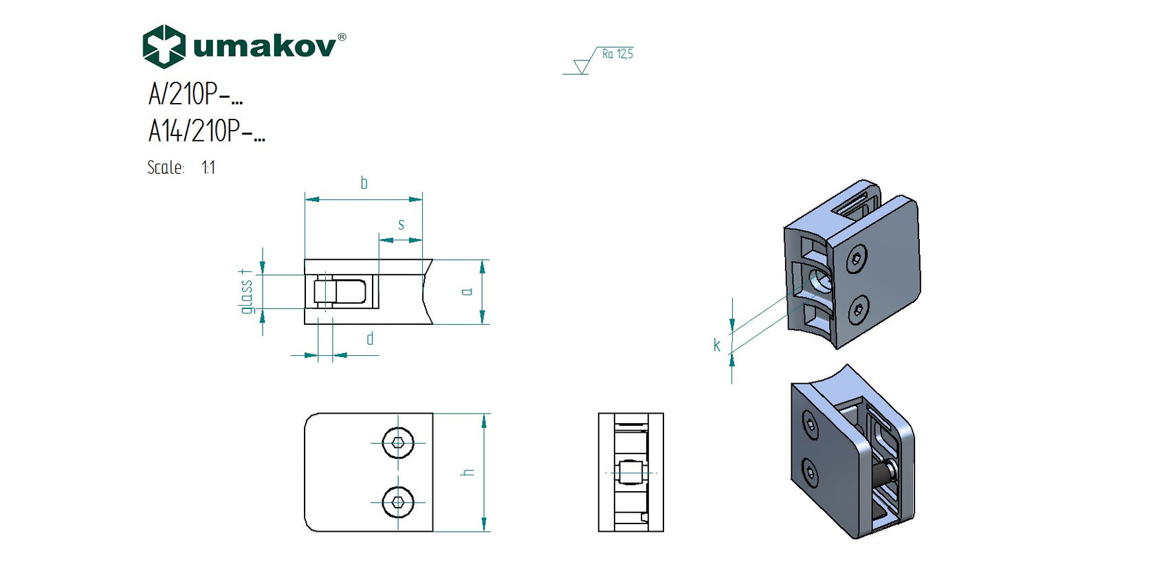 Klamra szkła nierdzewna D42,4x2/45x45mm