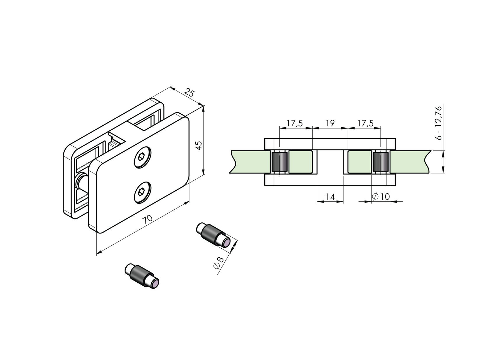 Uchwyt szkła - łącznik