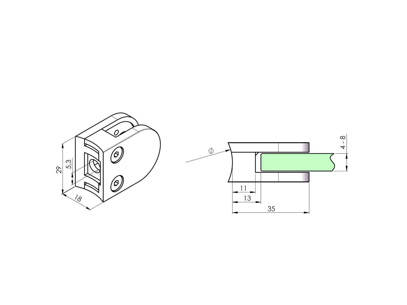 Uchwyt szkła szlifowany