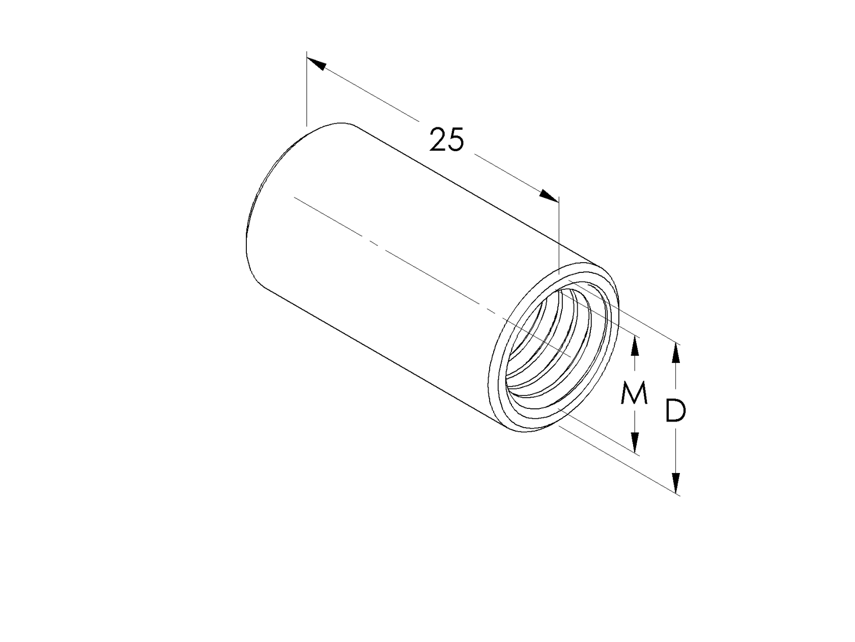 Okrągła nakrętka łącząca, AISI304, M10x25