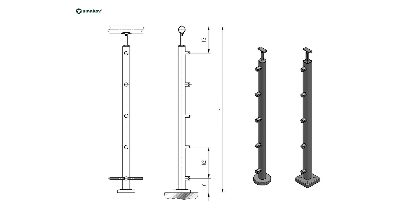 Drewniany słupek BUK (BEECH) JP 40x40, H1000,VK