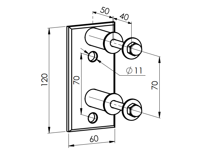 Stal nierdzewna AISI304, 120x60x51/40x40x2mm