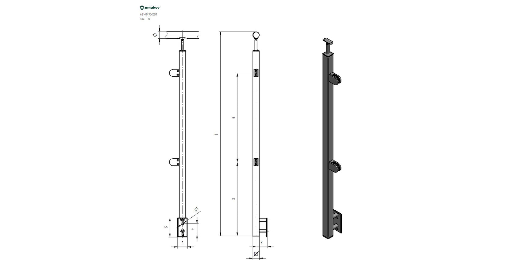 Słupek boczny 40x40x2 AISI 304