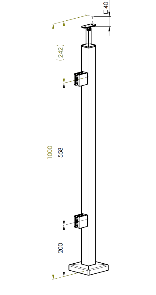 Słupek nierdzewny -prosto AISI304, 40x40x2/2xmodel