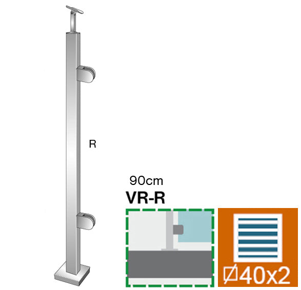Słupek nierdzewny - prosto AISI304, 40x40x2/2xmode