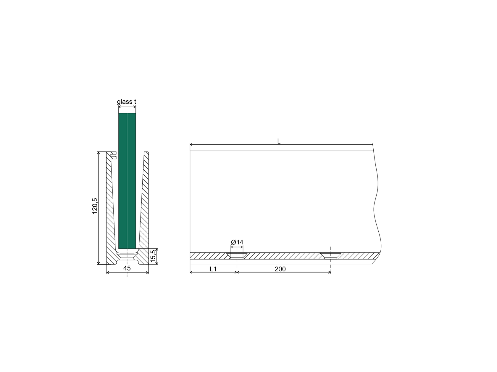 Profil balustrady szklanej Al- Imitacja