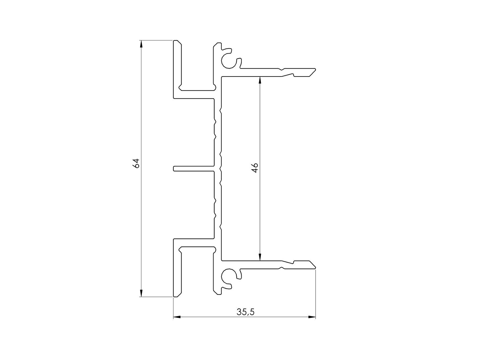 Aluminiowy adapter 64x38-1200mm do żaluzji do 46mm R7016