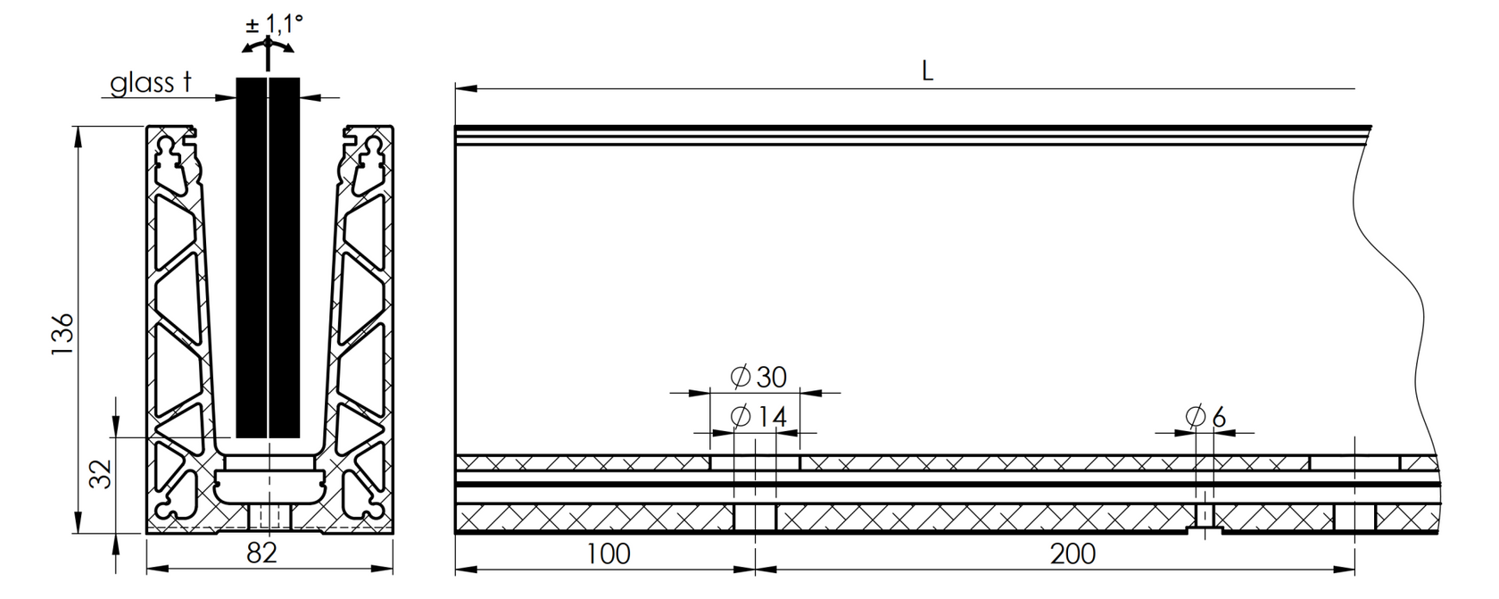 Profil balustrady szklanej