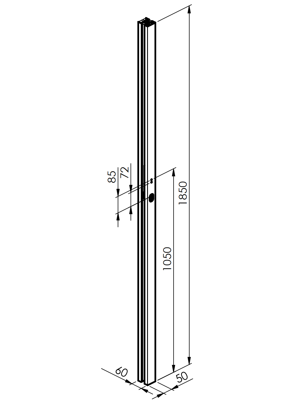 Zestaw aluminiowego słupka 50x60 i osłony dla części zamkowej - 1850mm