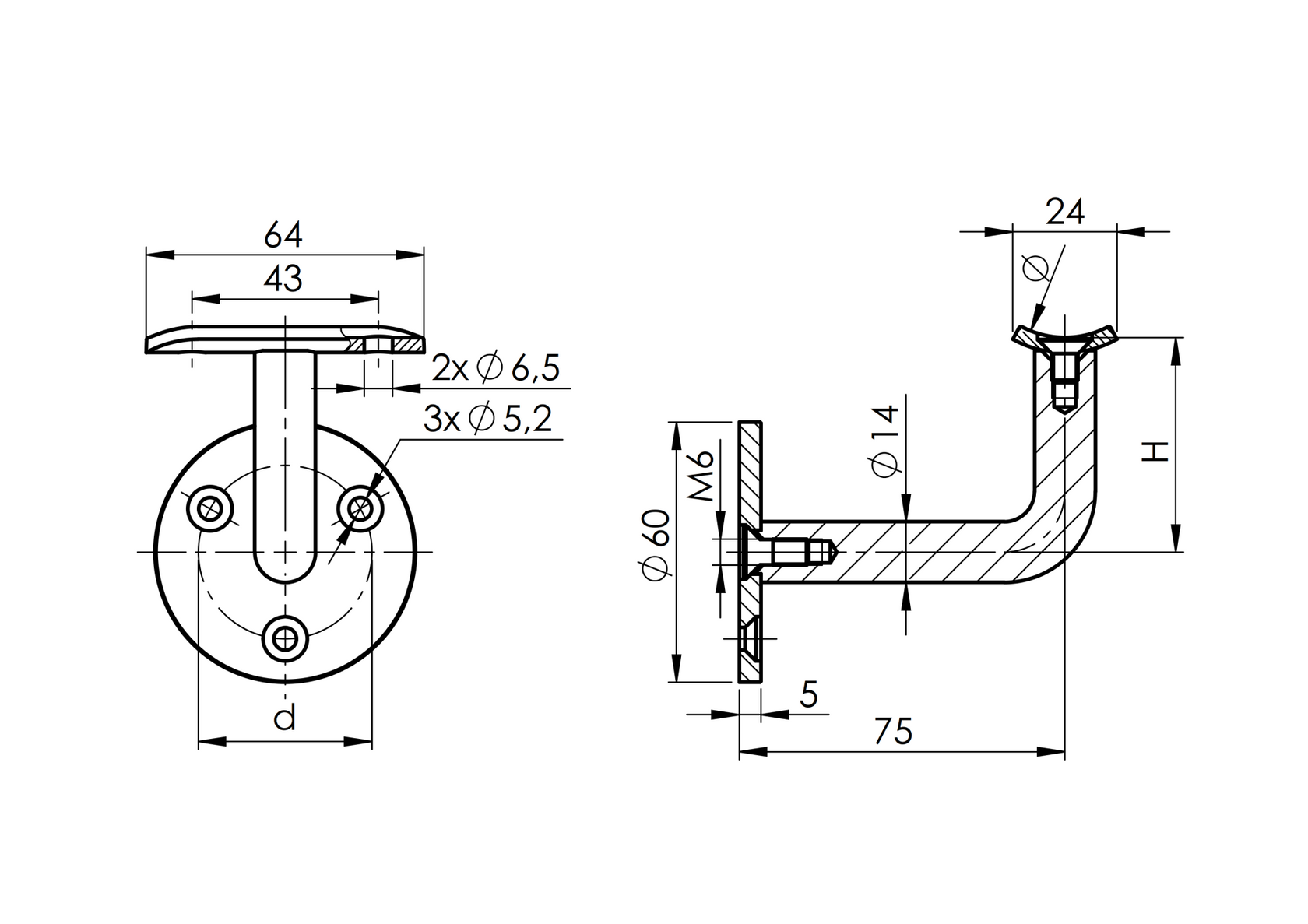 Polerowany uchwyt poręczy ścienny