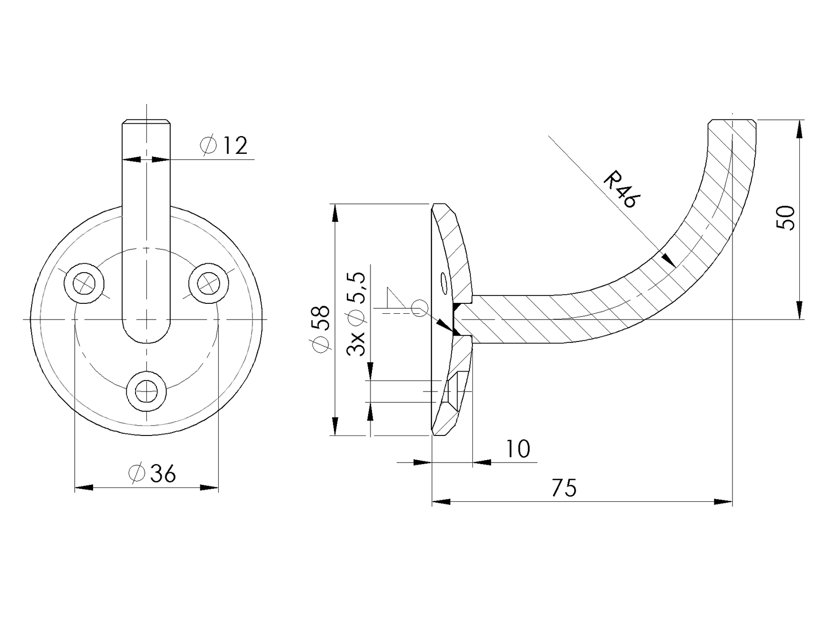 Podpora poręczy spawana