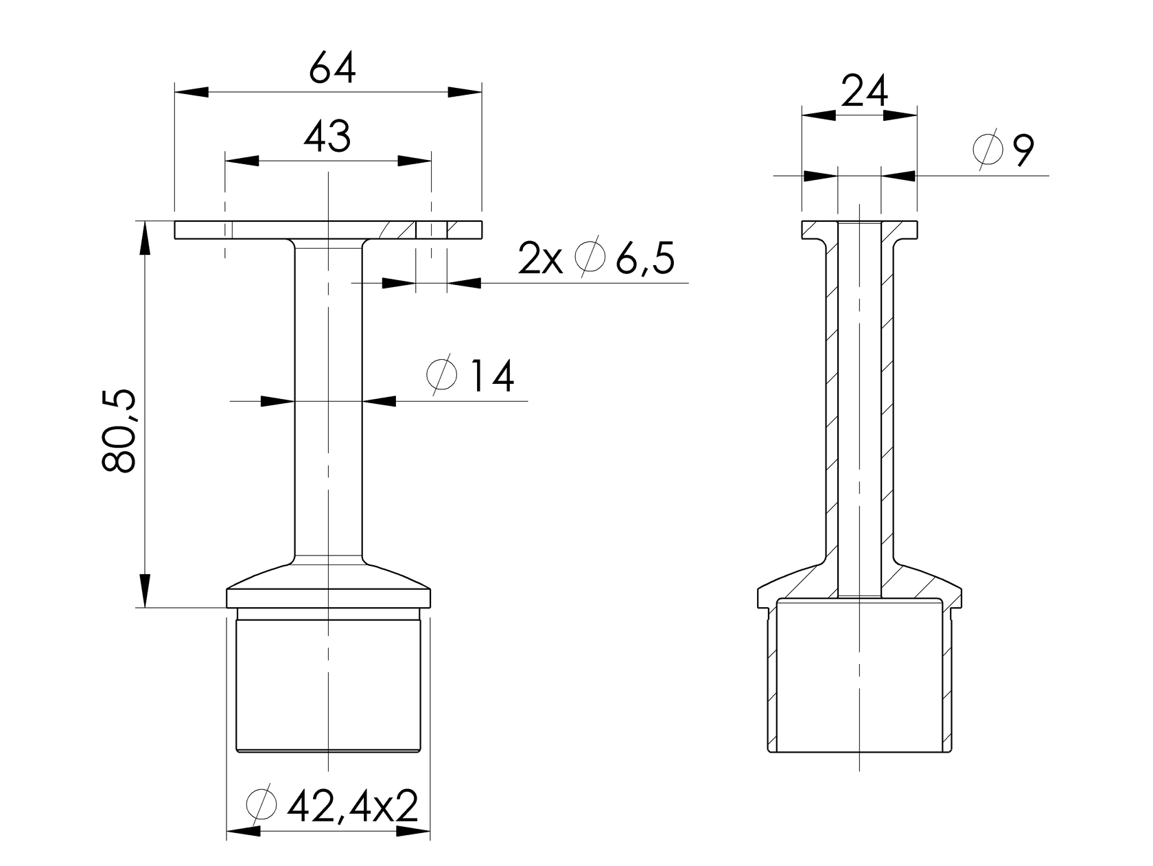 Podpora poręczy nierdzewna