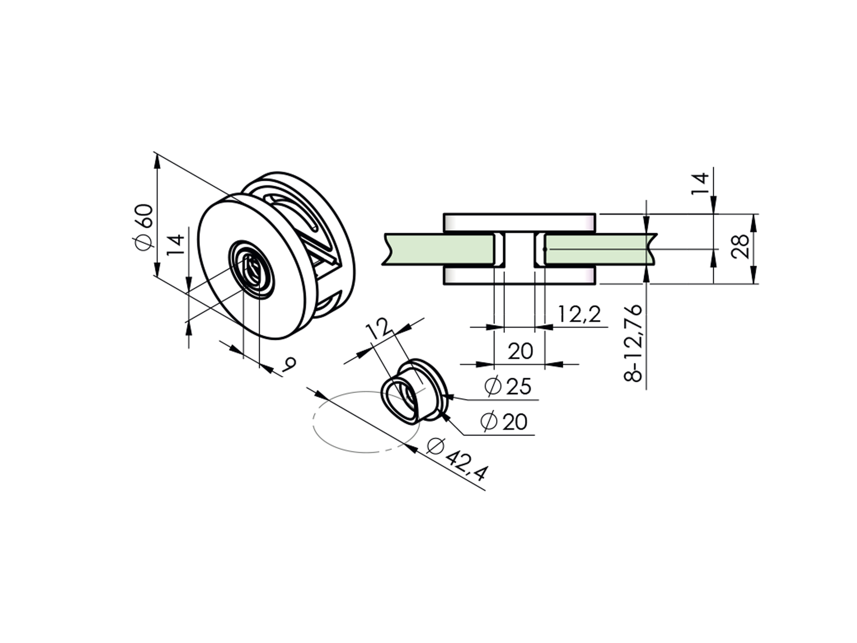 Nierdzewny uchwyt szkła obły