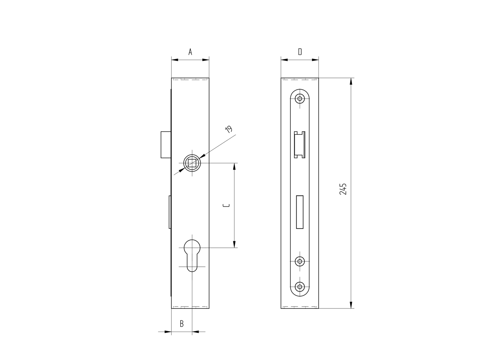 Cząstka zamku komplet bez klamky JP50x30