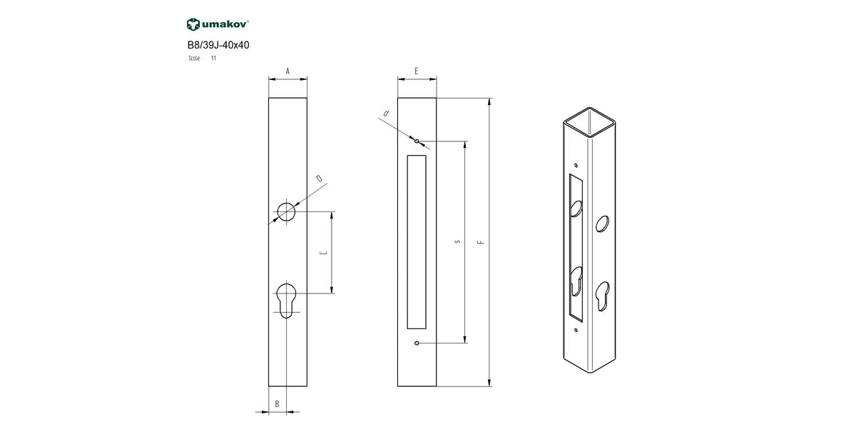 Obudowa zamka B1/30-20x85, JP40x40, INOX