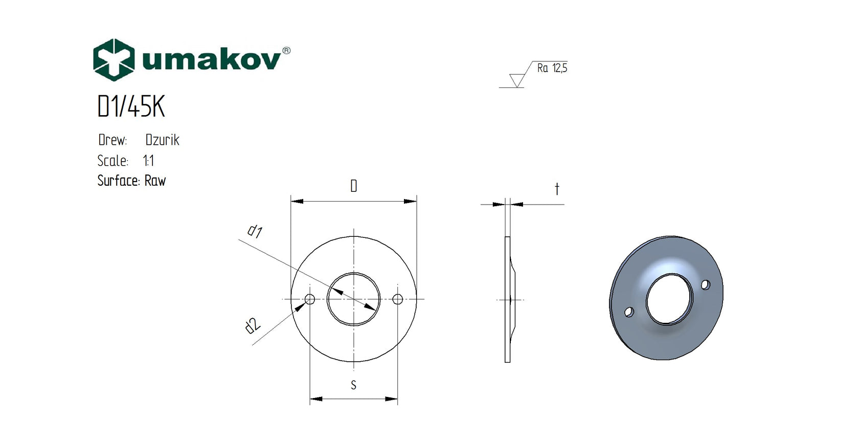 Szyld - klamka D50, t2, d20mm