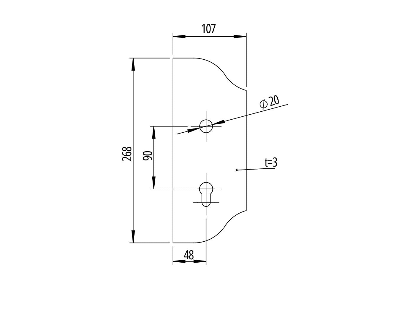 Szyld zdobiony, prawy 90mm 268x107, t3, a90, D20mm
