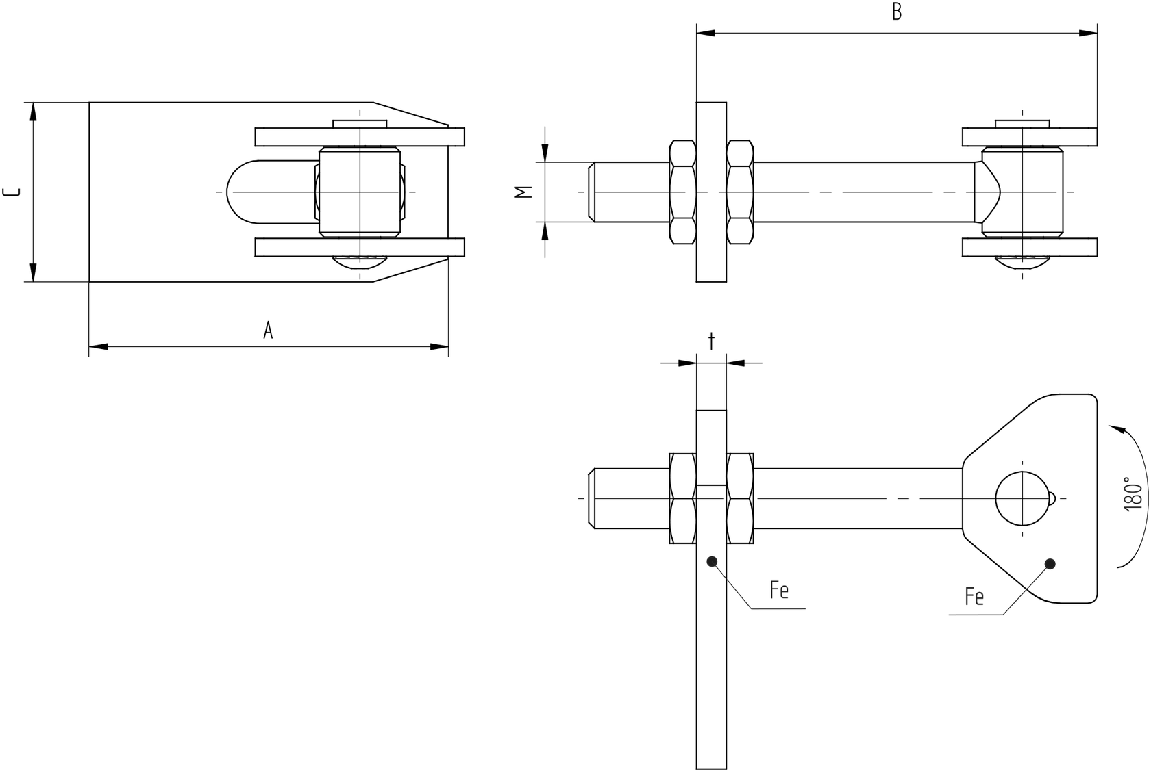 Zawias regulowany Zn, 180°, M20