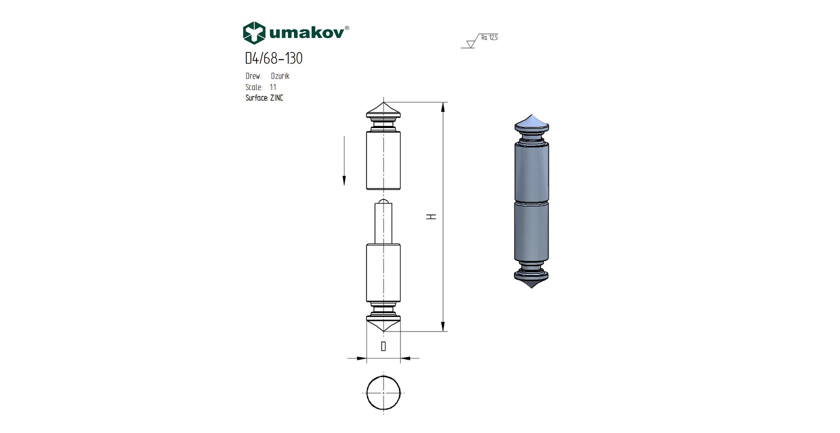 Zawias zdobiony D 25mm L=130mm