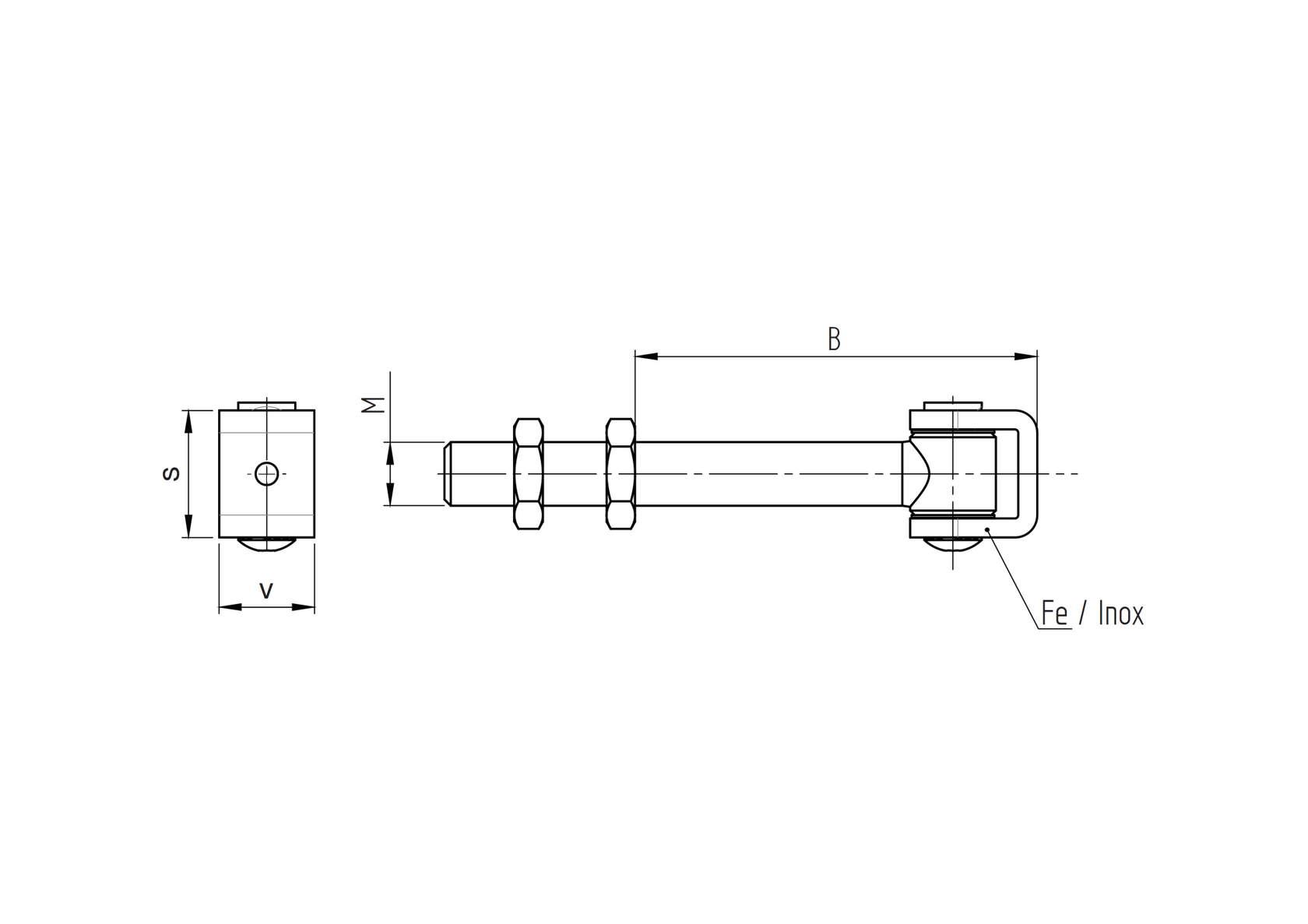 Zawias regulowany długi INOX, M12