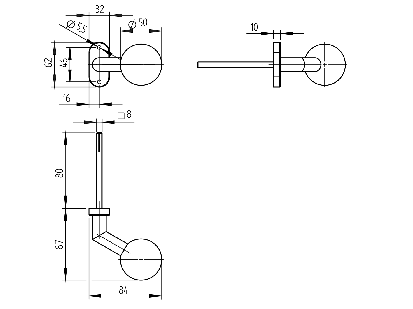 Klamka z szyldem - AISI 304, K320, fix