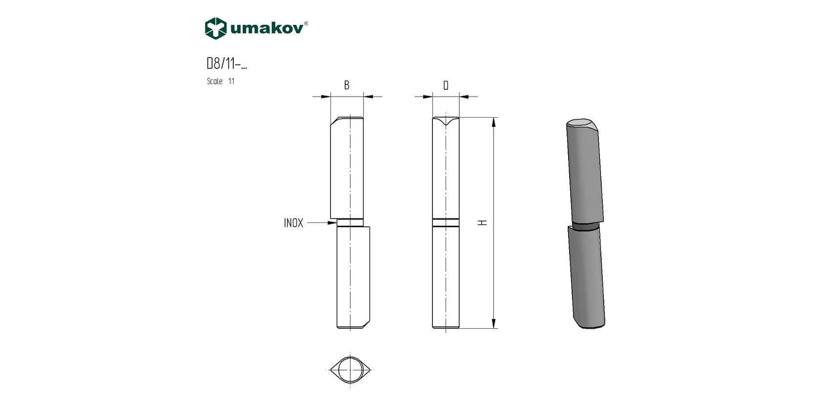 Zawias do wspawania, INOX D14, L100mm