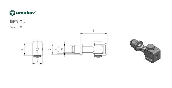 Zawias regulowany z nakrętką, M12, AISI 304