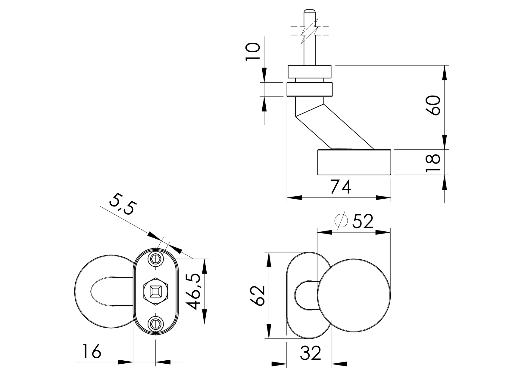 Klamka z szyldem - AISI 304, K320, fix