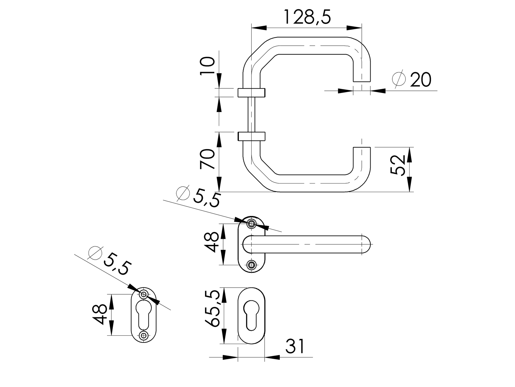 Klamka z szyldem AISI 304, K320