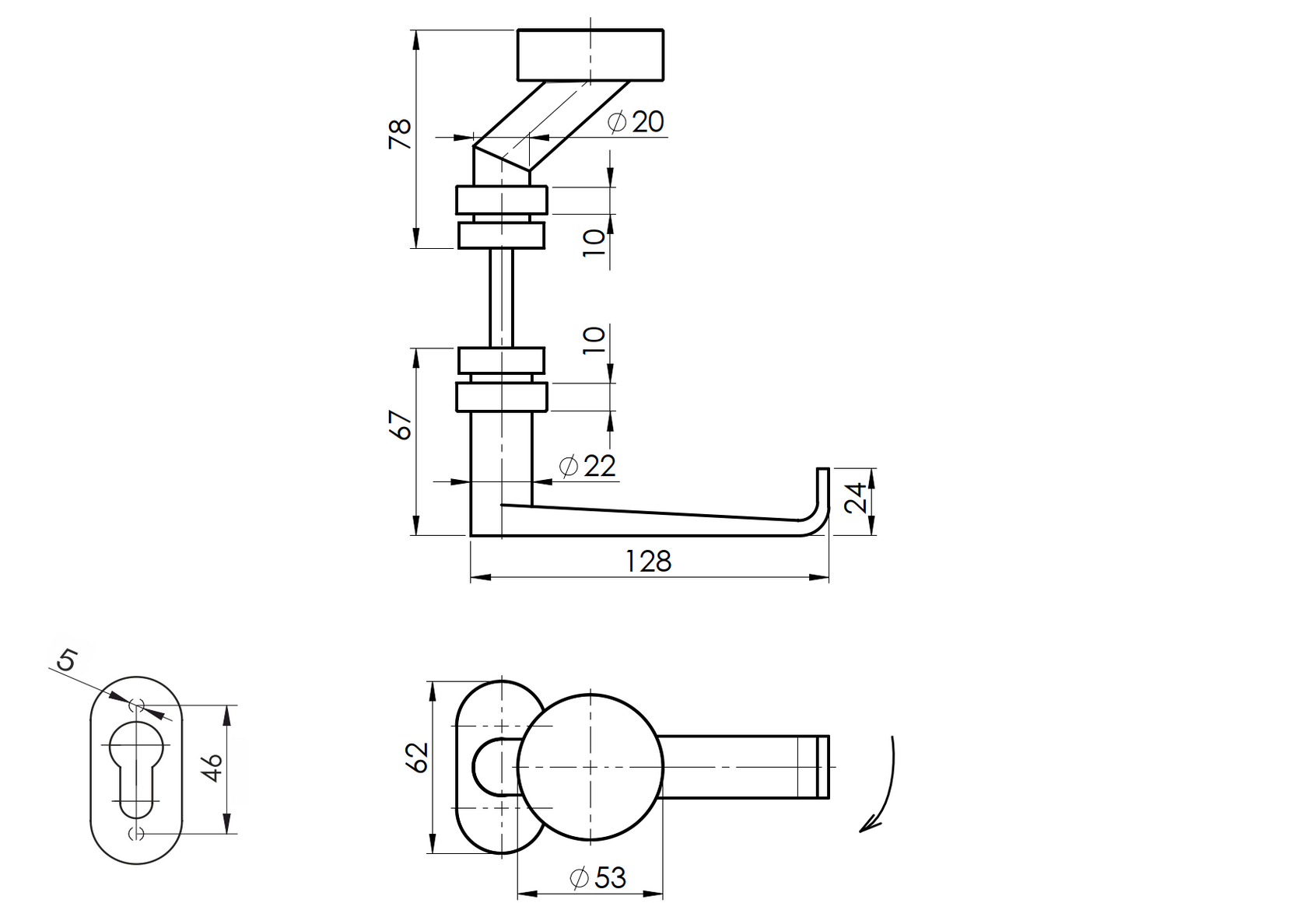 Klamka z szyldem AISI 304, K320, L135mm