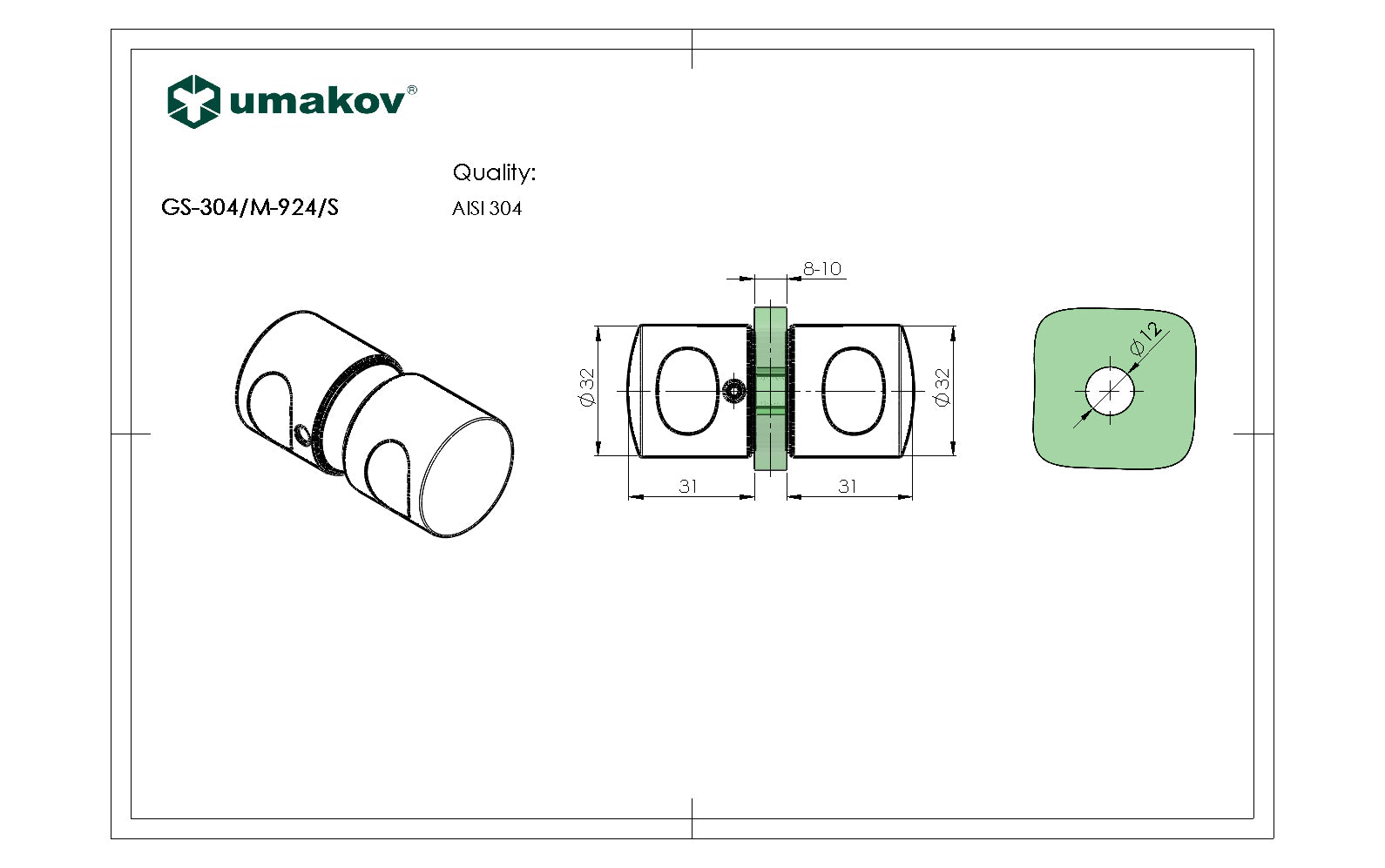 Pochwyt - gałka AISI 304, D32mm