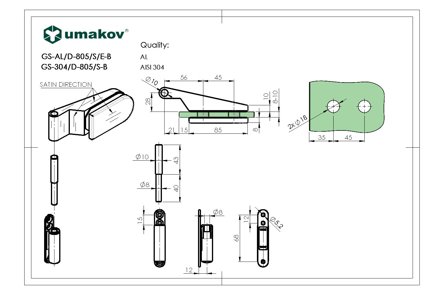 Zawias do ościeżnicy szklanych drzwi studio