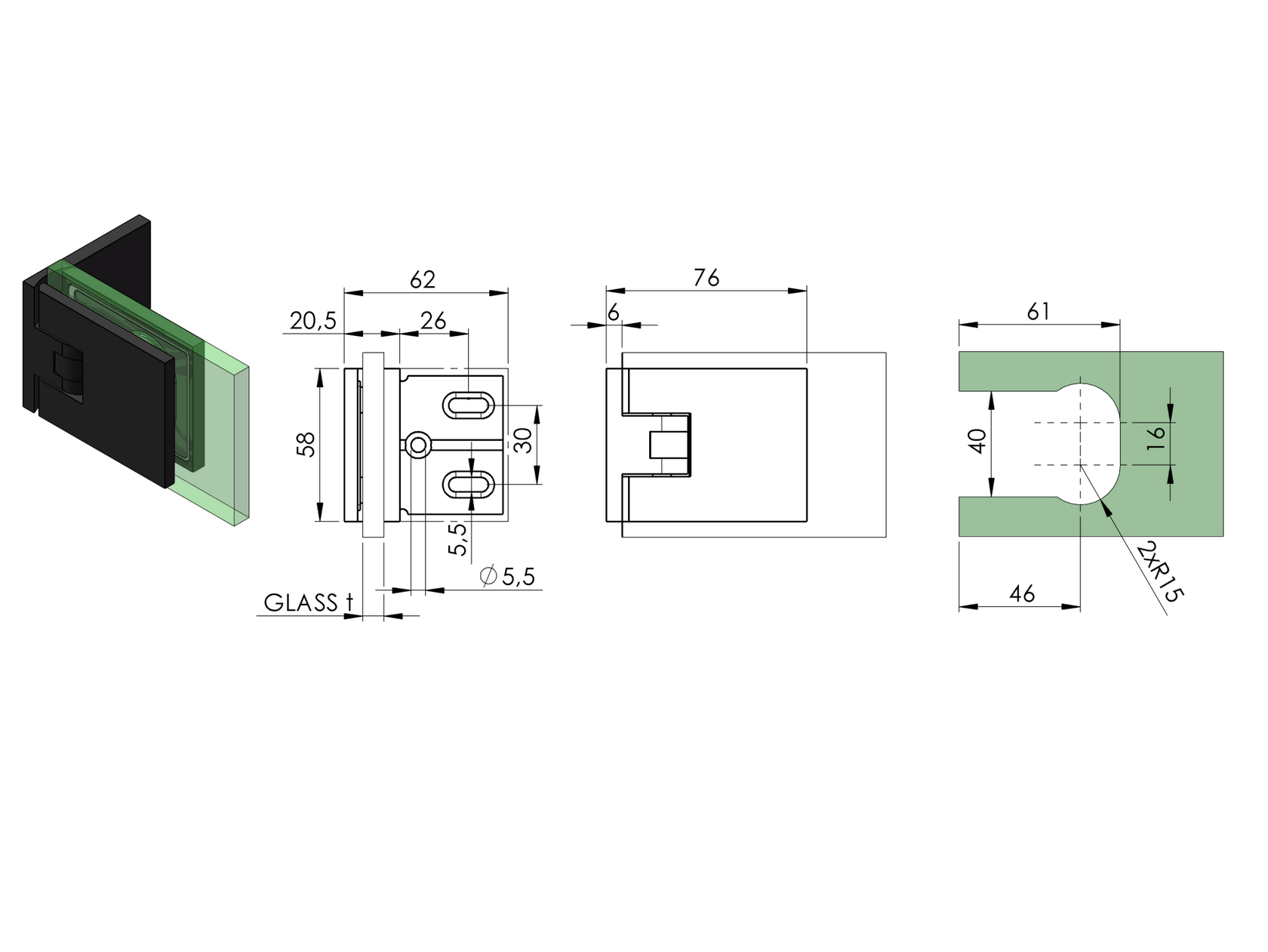 Zawias do drzwi szklanych +/- 90 stopni SwingPro