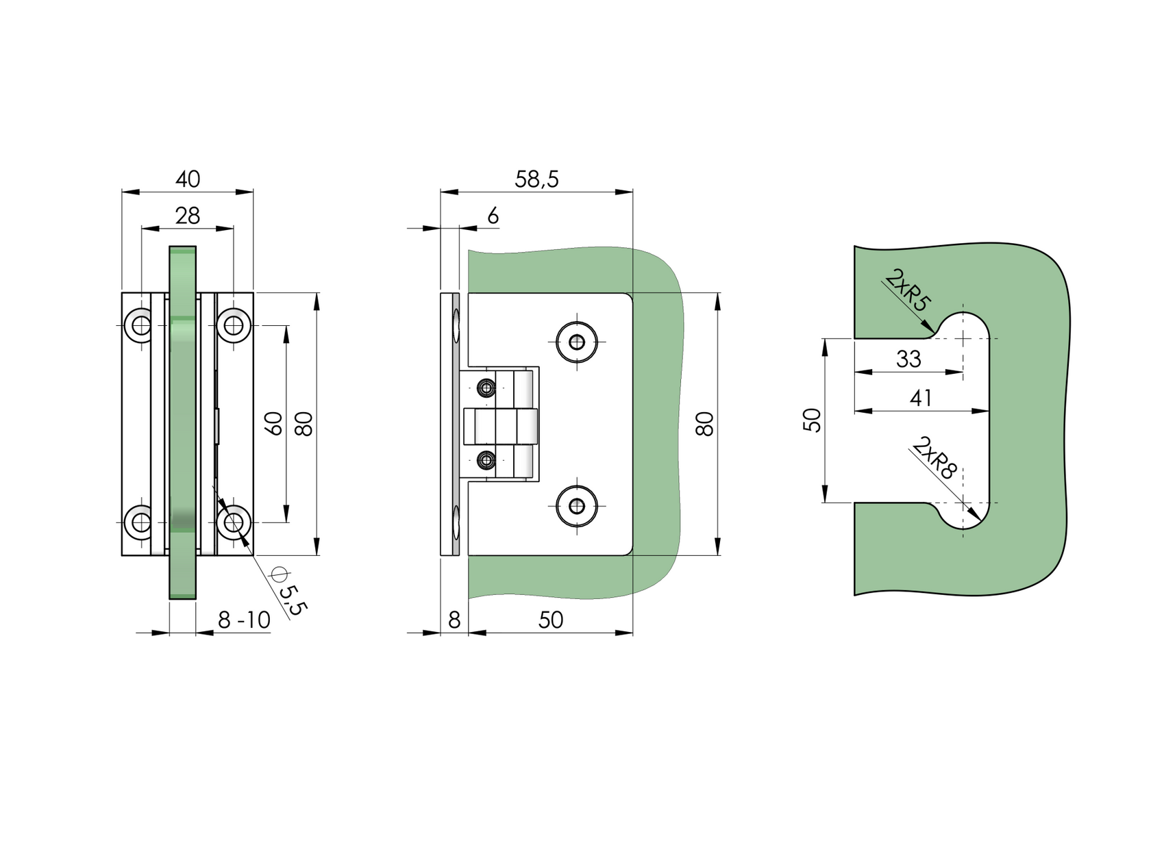 Zawias do drzwi szklanych +/- 90 stopni flex