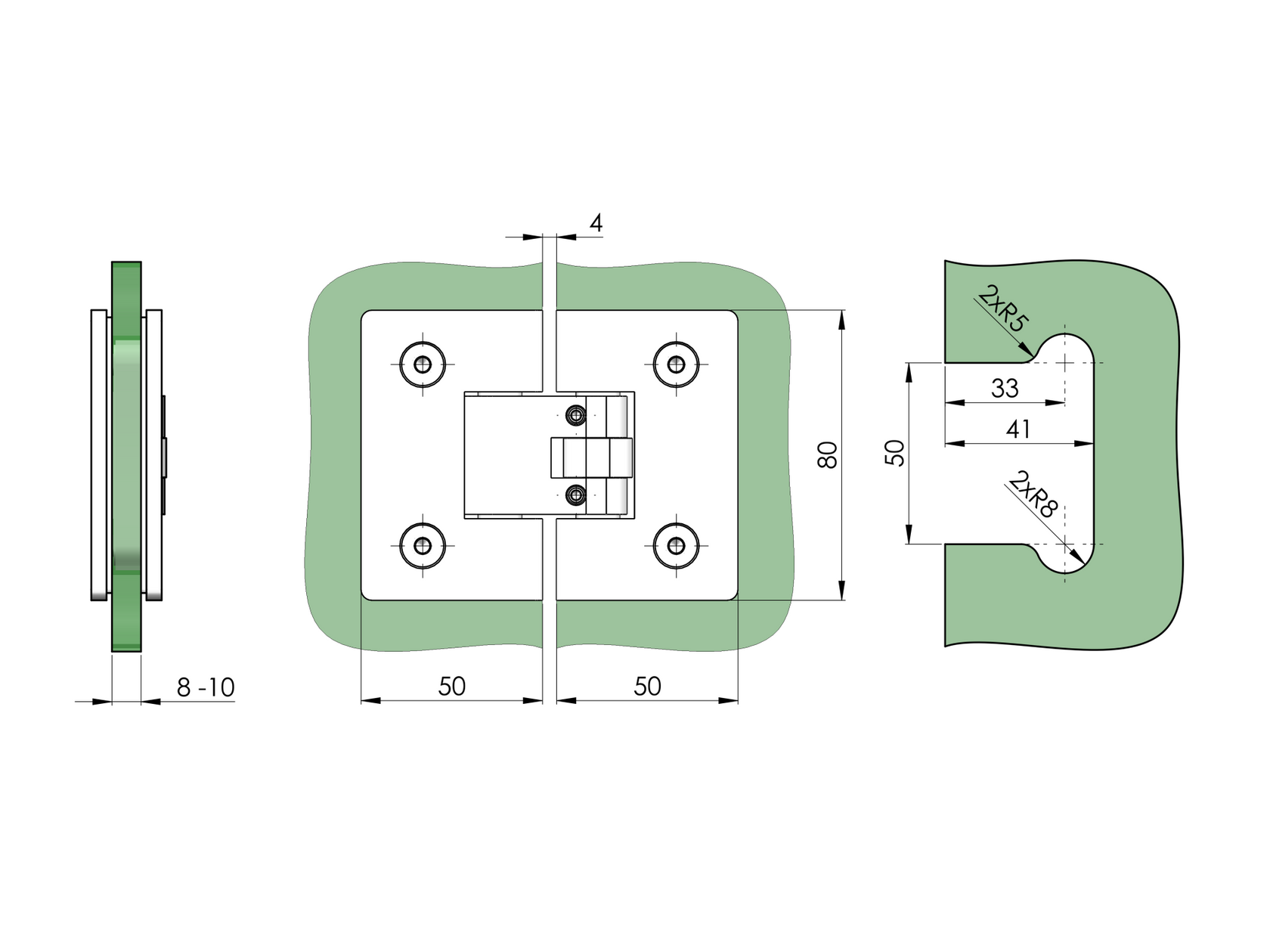Zawias do drzwi szklanych +/- 90 stopn flex