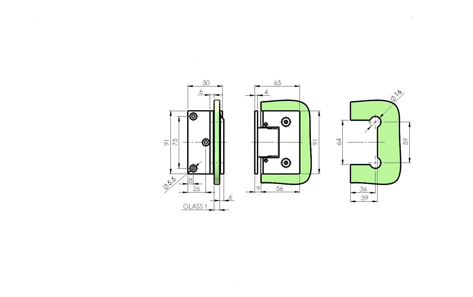 Zawias do drzwi szklanych +/- 90 stopni flex