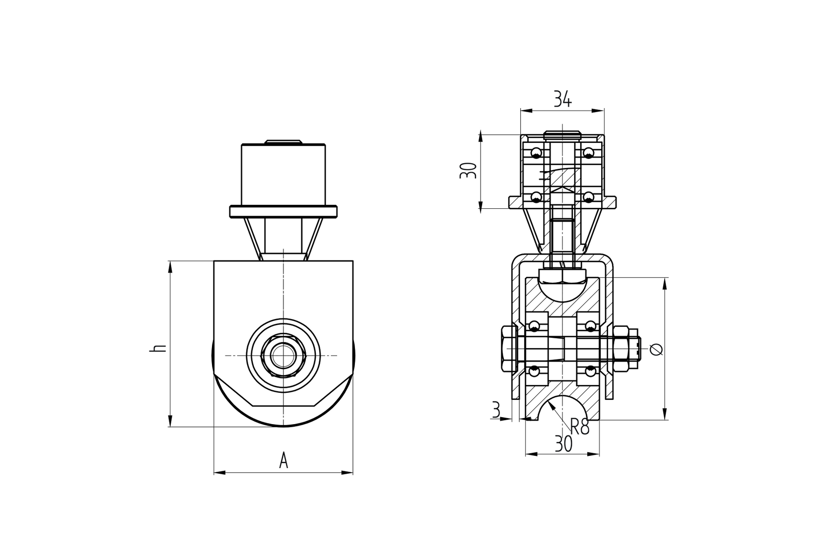 Obrotowe koło bramowe ze sprężyną - U, D60