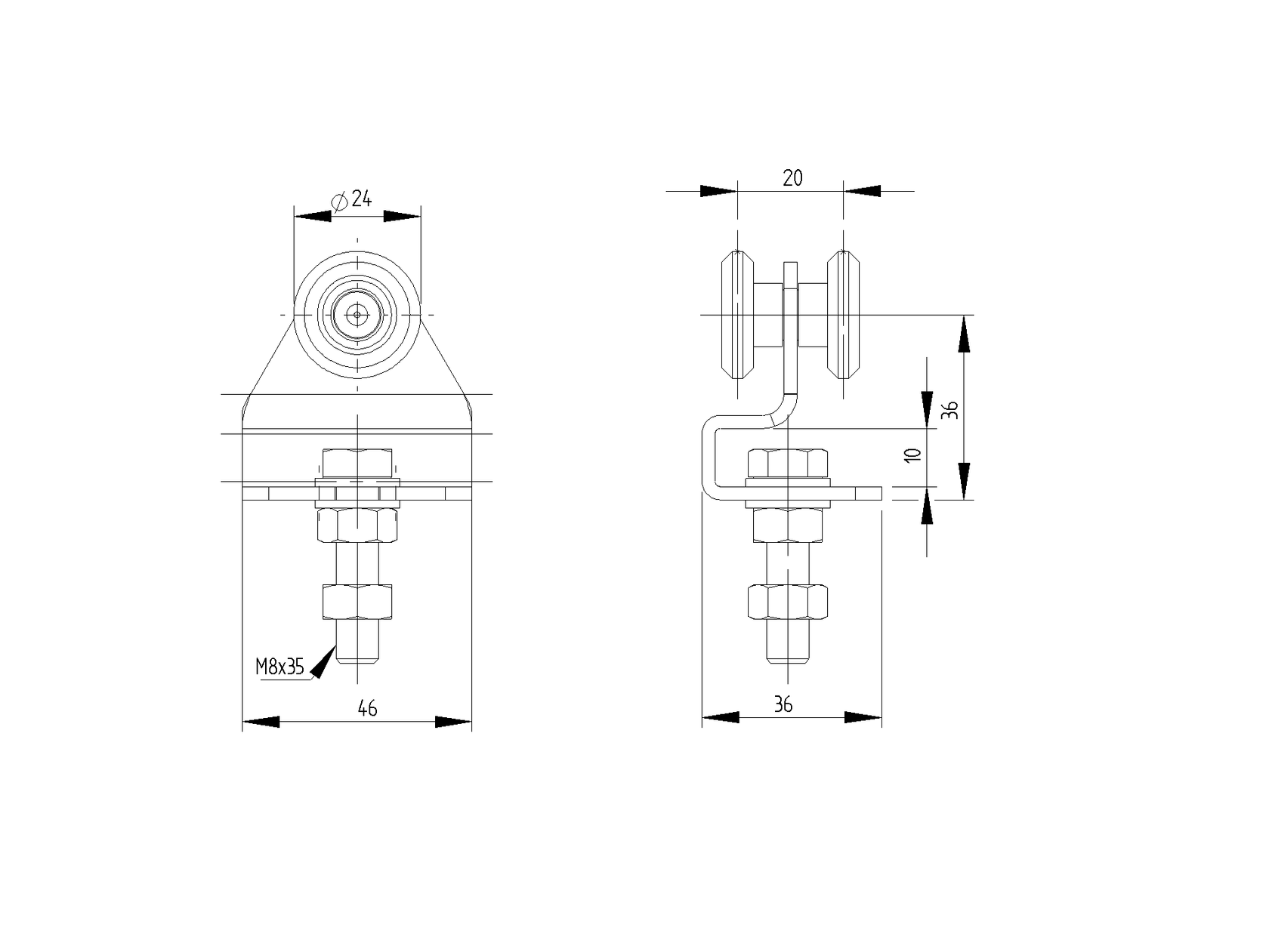 2 - rolkowy wózek Zn, profile 33x34mm