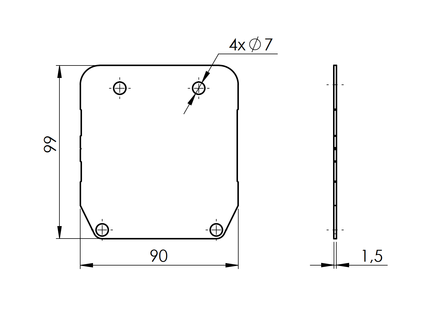Zaślepka profila, stal nierdzewna profile 90x99mm