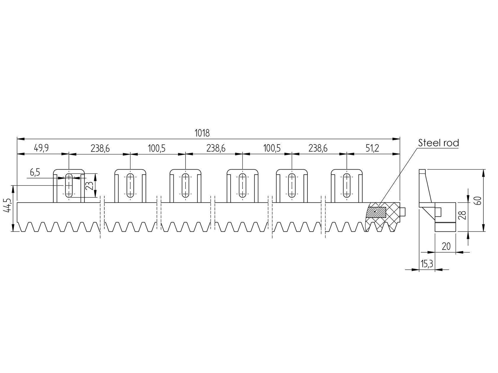 Listwa zebata PVC+Fe,27x18mm,L1m,max 700kg