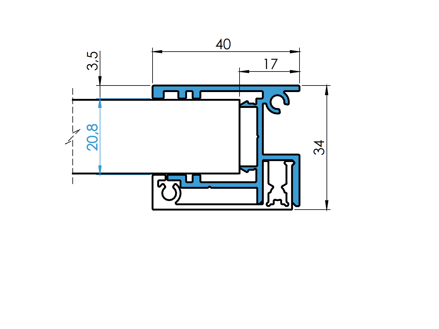 Aluminiowy adapter ogrodzeniowy do wypełnień 20 - 1700mm