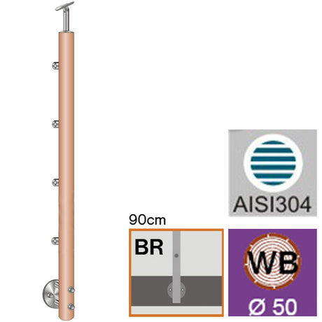 Drewniany słupek BUK (BEECH) D50mm, 4xd12mm, H900
