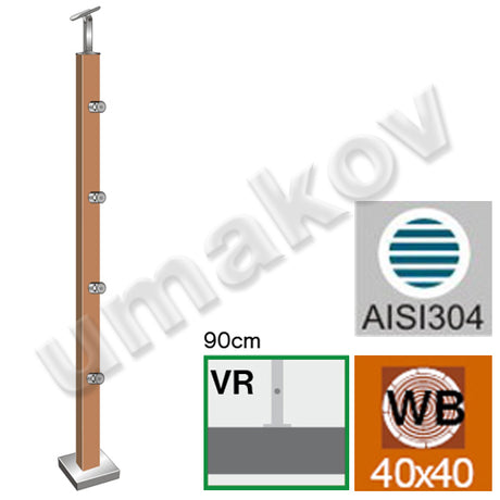 Drewniany słupek BUK (BEECH) JP 40x40mm 4xd12mm