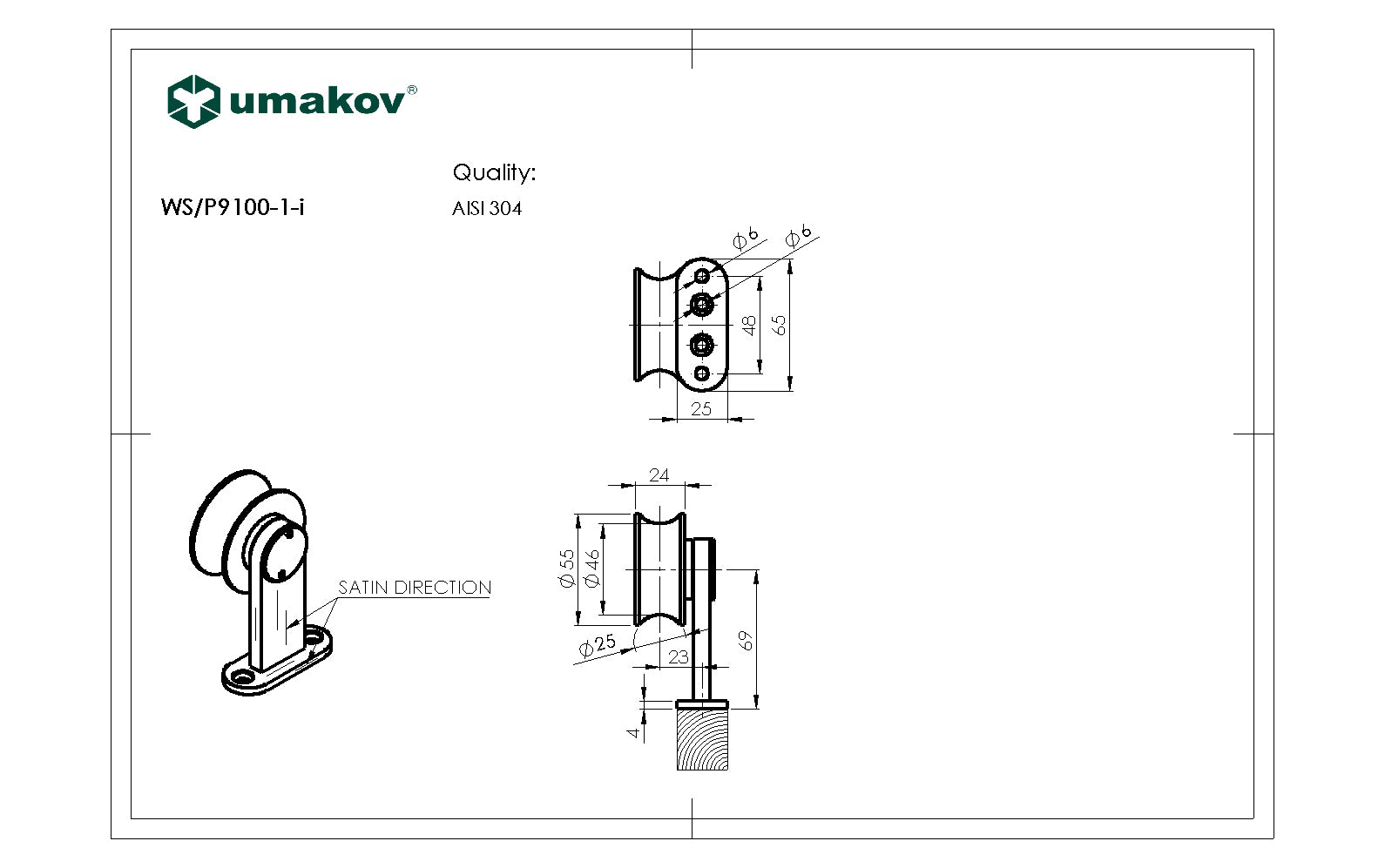 Wózek do drewnianych przesuwanych drzwi AISI304, D