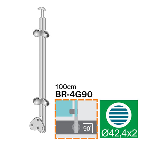 Słupek nierdzewny -prosto AISI304, D42,4/4xmodel22