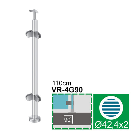 Słupek nierdzewny -prosto AISI304, D42,4x2/4xmodel