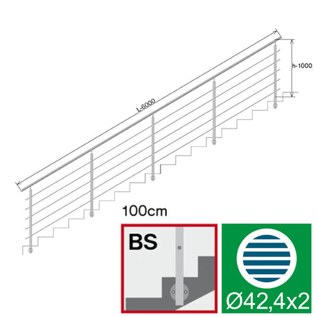 Balustrada nierdzewna AISI304, D42,4/5xd12/H1000/L