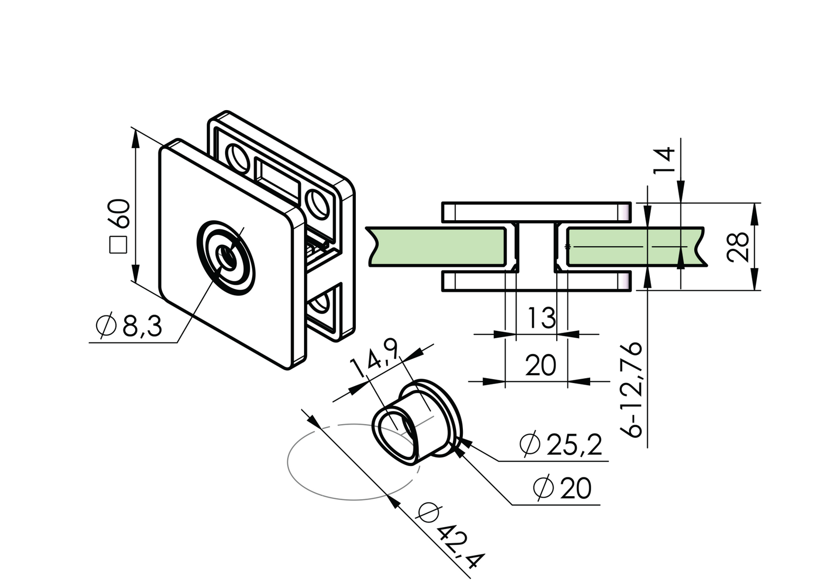 Uchwyt szkła - łącznik