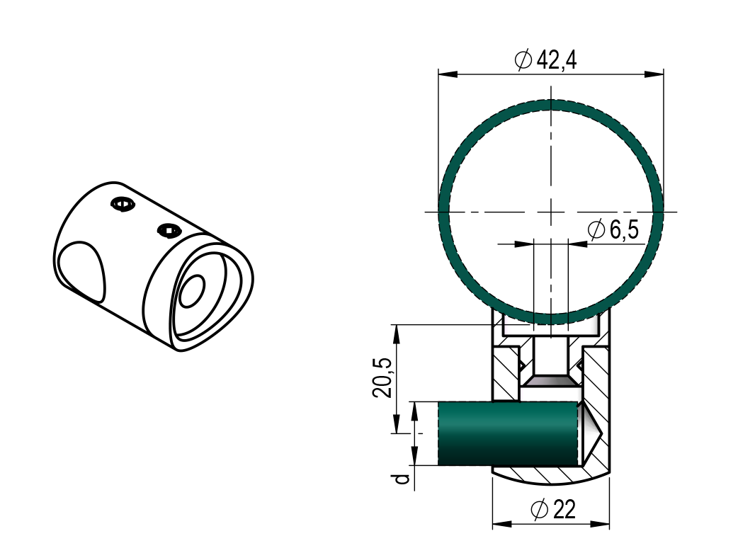 Uchwyt końcowy dla pręta lewy
