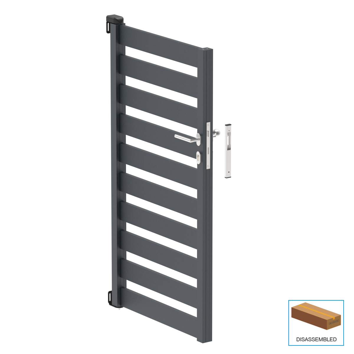 Jednoskrzydłowa brama aluminiowa 1,025x1,50m z wypełnieniem 20x100 R7016 - zestaw